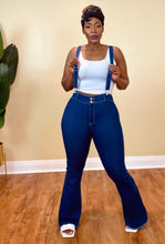 Load image into Gallery viewer, FLARE LEG SUSPENDER JEANS (Dark Blue)