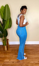 Load image into Gallery viewer, FLARE LEG SUSPENDER JEANS (Medium Blue)