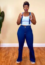 Load image into Gallery viewer, FLARE LEG SUSPENDER JEANS (Dark Blue)