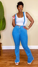 Load image into Gallery viewer, FLARE LEG SUSPENDER JEANS (Medium Blue)