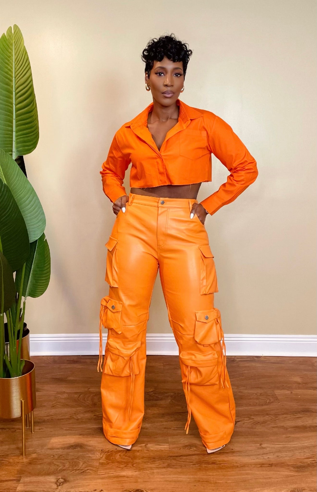 Orange High Waisted Vegan Leather Pants