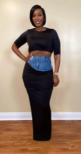 RUCHED DENIM SKIRT SET