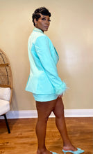 Load image into Gallery viewer, MINT RHINESTONE MINI SKIRT SUIT SET
