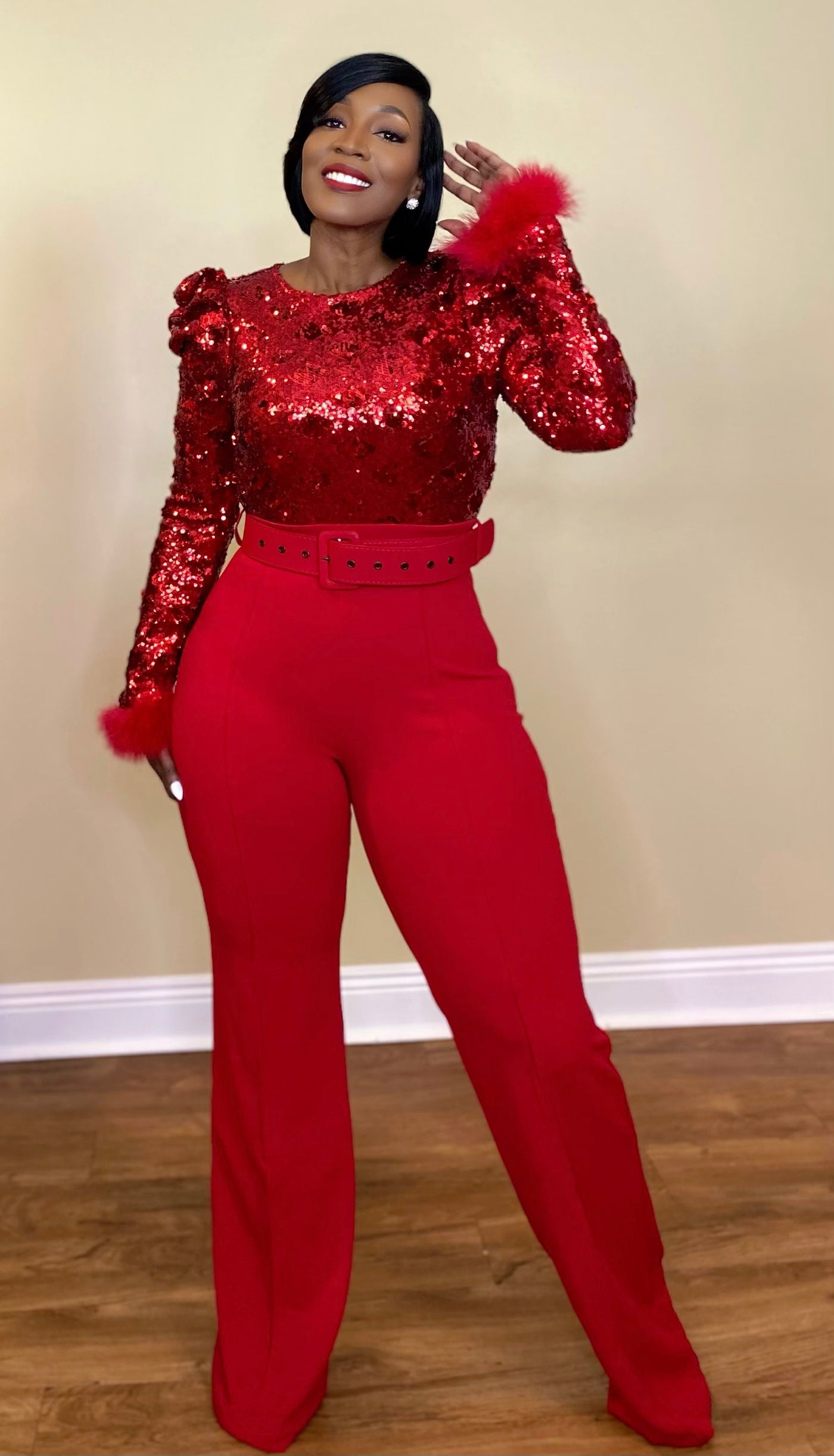 Sugar N Spice Boutique So Sophisticated Sequin Jumpsuit Red Small