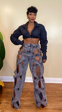 Load image into Gallery viewer, DENIM CUTOUT PANTS (BLACK)

