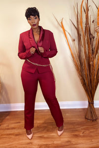 CLOSING DEALS BLAZER JUMPSUIT (BURGUNDY)