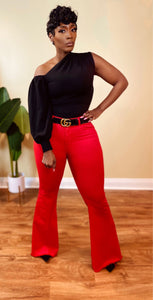 RED WIDE LEG JEANS