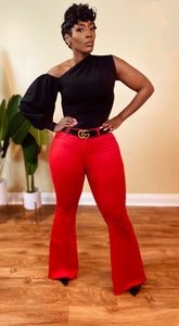 RED WIDE LEG JEANS